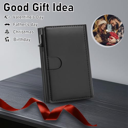 Mens Wallet Credit Card Holder Mens Front Pocket Wallet Leather Wallets for Men With Rfid Blocking Pop Up Aluminum Case Black Trifold Magnetic Money Clip Gift Ideas - color: Black