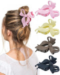 4 PCS Bow Hair Clips Bow Claw Clip for Women, Large Hair Claw Clips for Thin Thick Long Hair Cute Nonslip Bows (Black+Light Brown+Off-White+Light Pink) - color: Black+Light Brown+Off-White+Light Pink