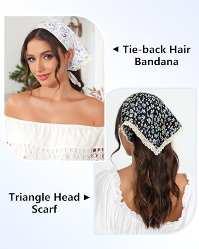 AWAYTR 3Pcs Hair Bandanas Head Kerchief for Women Girls Tie-Back Boho Hair Scarf Headband Bandana Triangle Head Scarf - color: Black / Pink / White