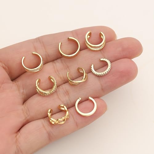 16Pcs Ear Cuff Earrings for Women Non Piercing Gold Silver Plated Ear Cuffs Non Pierced Clip on Cartilage Earring CZ Heart Flower Ears Wrap Fake Earrings Jewelry Set Lightweight Adjustable - color: Gold