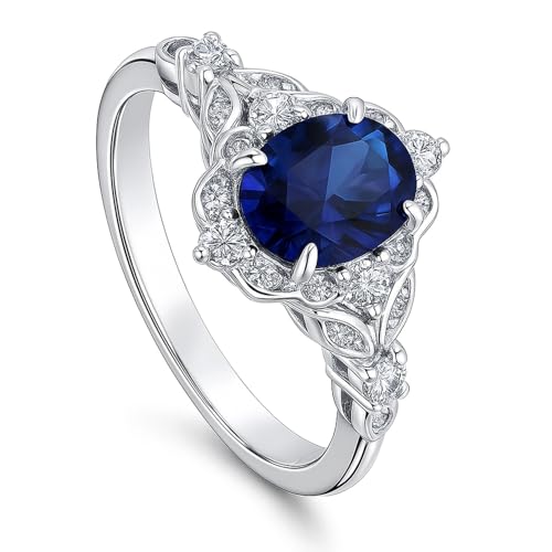 BERRICLE Sterling Silver CZ Halo Wedding Engagement Rings for Women, Oval Cut Cubic Zirconia, 1-3 Piece Sets, Pink/Blue/Clear - style: Halo, Sapphire