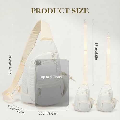 Sling Bag for Women, Anti-Theft RFID Nylon Crossbody Purse with Adjustable Strap for Travel & Shopping - color: White
