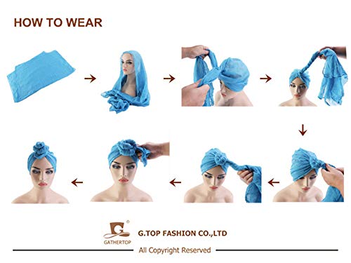 Qianmome Womens Big Flower Turban Beanie Elegant Cap Head Wrap Stretch Long Hair Scarf Headscarf - color: 2pieces-27-style 1
