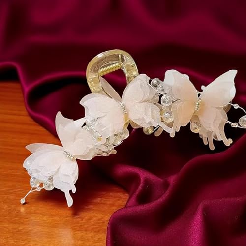 Set 2pcs Elegant Butterfly Hair Clips, Pearl Decorated Crab Claw Hairpins, White Wedding Hair Accessories, 4.92 x 2.55 inches