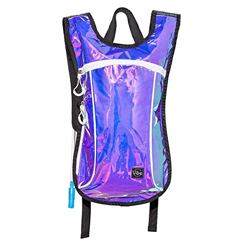 Vibe Festival Gear Rave Hydration Pack Backpack with 2L Water Bladder for Women Men – Festival Hydropack, Hydro Pack, Leak Proof, Lightweight – Teens, Party, Hiking, Running, Outdoor Sports - color: Purple Holographic Iridescent