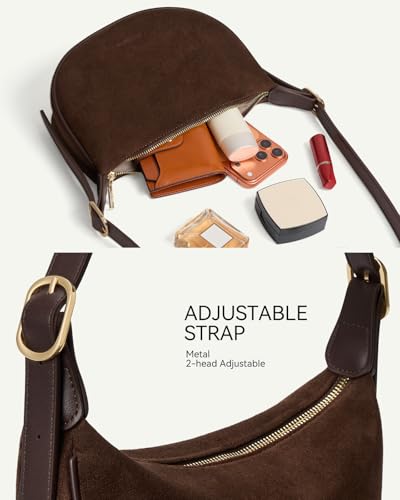 BOSTANTEN Purses for Women Crescent Crossbody Bag Vegan Leather Shoulder Hobo Handbag Adjustable Strap - color: Regular Suede Coffee
