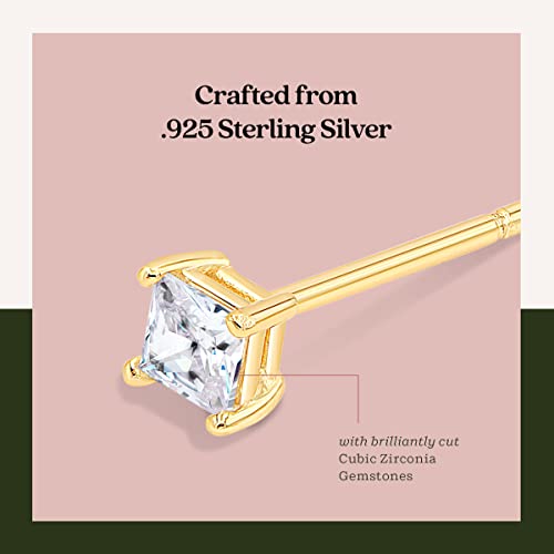 KEZEF Sterling Silver Stud Earrings for Women & Men - 4-Prong Setting Cubic Zirconia Earrings Studs - Premium CZ S925 Hypoallergenic - Available in 14K White and Yellow Gold, Rose Gold - 3mm to 9mm - color: 14K Yellow Gold, size: 4mm - Small