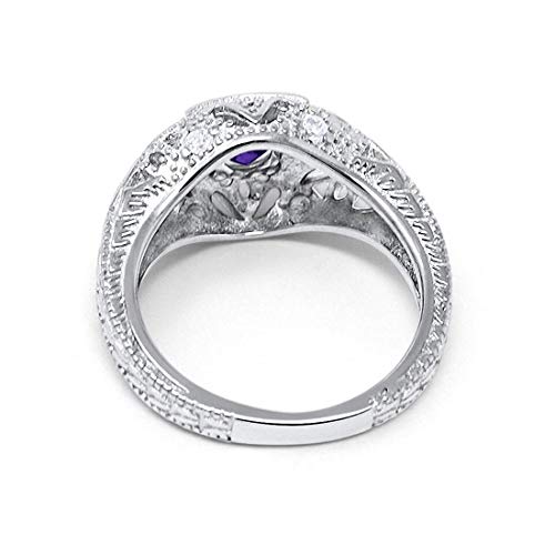 Blue Apple Co. Art Deco Ring Round Cubic Zirconia Leaf Filigree Design Split Shank Twisted Band Bridal Statement Wedding Engagement Rings For Women 925 Sterling Silver Gifts For Her - color: Simulated Amethyst