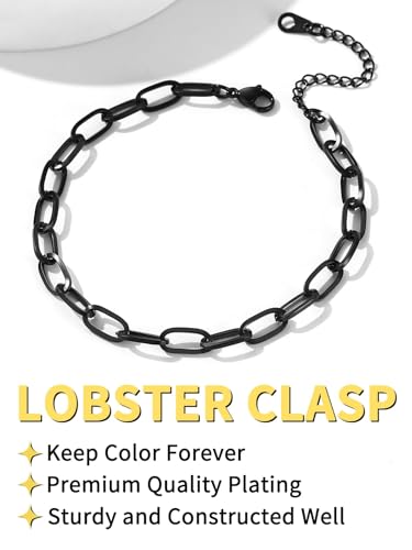 ChainsHouse Ankle Bracelets for Women, Stainless Steel Chain Anklets Waterproof, Women Summer Beach Jewelry Gift, Come with Box - color: 01. 1Pcs-(6mm)-Paperclip-Black