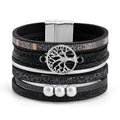 VIBILIA Boho Leather Wrap Bracelets for Women Multi-Layer Bracelets with Strong Clasp Jewelry for Women - color: 05-Tree of Life-Black