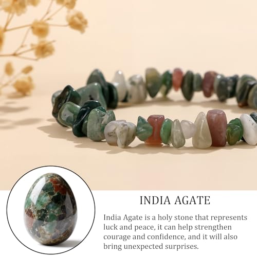 Natural Gemstone Beads Bracelets Healing Crystal Stone Beaded Bracelet for Women Men Handmade Spiritual Jewelry Gifts - color: India Agate, size: Chips Beads