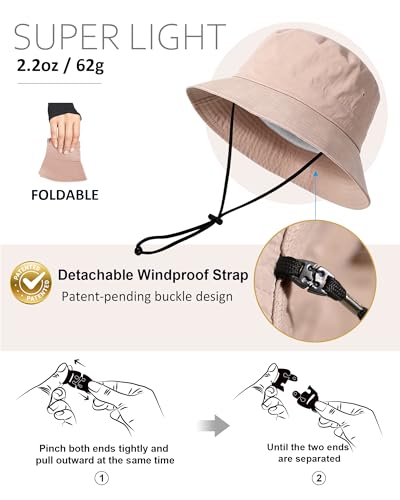 Water-Resistant Bucket Hat for Women Men Rain Hat UPF 50+ Boonie Sun Hat Foldable Summer Floppy Fishing Safari Hats - color: Dusty Rose