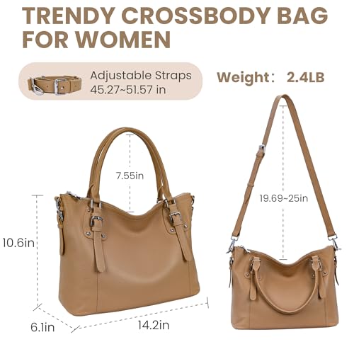HESHE Genuine Leather Purses and Handbags for Women Tote Shoulder Bag Satchel Purse Top Handle Bags Hobo Crossbody Purse - color: Khaki, size: Large