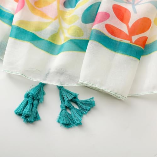 WaJuemy Travel Boho Scarf for Women Casual Lightweight Pashmina Scarves Fashion Multicolor Shawl Wraps with Fringed Beads - color: 02a White Leaves