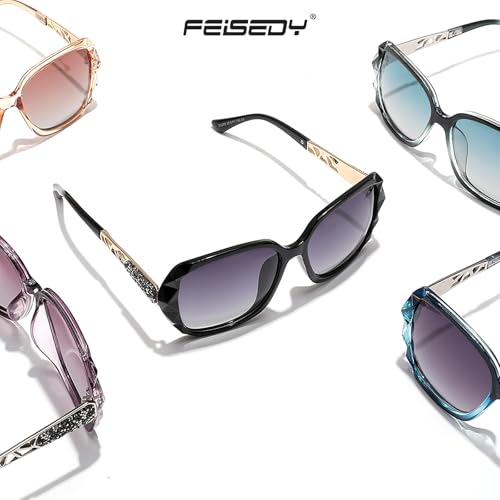 FEISEDY Polarized Women Square Sunglasses Sparkling Composite Shiny Frame B2289 - color: 5 Dark Rose