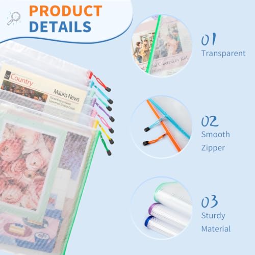 Umriox 16PCS Zipper Pouch, Mesh Bags with Zipper, 16 Color A4/Letter Size Pouches for Organization, Clear Zipper Pouches for Puzzles, Board Games, Craft Projects - style: A4-16P