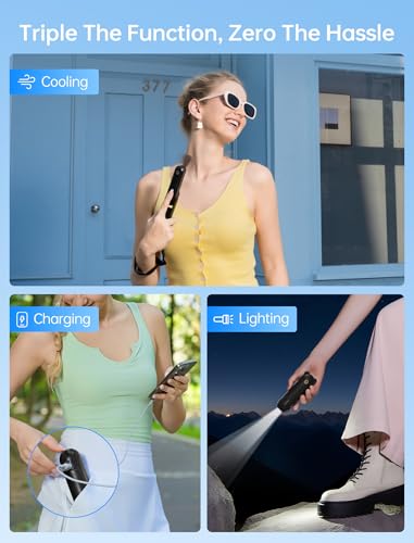 JISULIFE 3 IN 1 Handheld Mini Fan - Portable Fan & Power Bank & Flashlight, 19H Max Cooling, USB Rechargeable, Pocket-Sized for Travel, Cruise, Concerts, Makeup, 2026 Summer Gifts for Women(Black) - color: Black