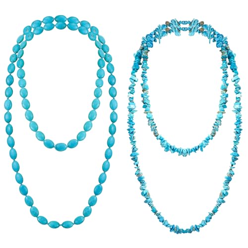 Henoyso 2 Pcs Turquoise Beads Necklace 47.5 Inch Long Endless Necklace Multi Strand Layer Knotted Homemade Jewelry - style: Vivid Style