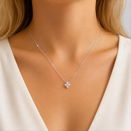 Dainty Gold Necklaces for Women Trendy Non Tarnish 14K Gold Plated Cubic Zirconia Necklace Layered Simple Cute Four Leaf Clover Choker Jewelry Birthday Gifts - color: Silver, style: Cable CZ-2