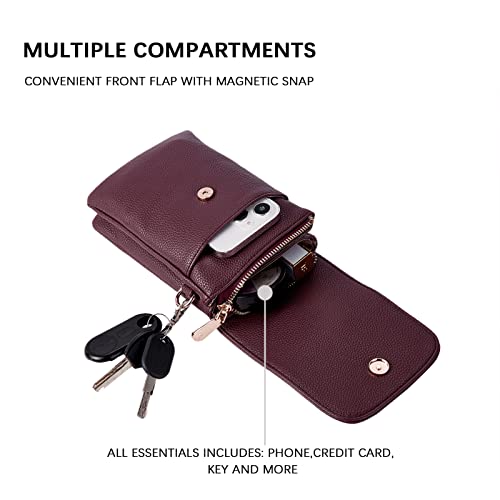 BOSTANTEN Vegan Leather Crossbody Bags for Women Designer Cell Phone Bag Wallet Purses Adjustable Strap - color: A-05-burgundy Red