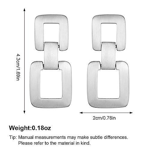 MUYAN Gold Silver Geometric Drop Dangle Earrings for Women Brushed Link Square Dangle Earrings Trendy Jewelry - color: B Brushed Silver