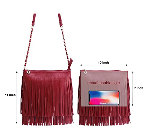 Solene Fringe Crossbody Shoulder Bag with Strap, Tassel Messenger bag, Country Style Western Fringe Purse for Women - color: Red