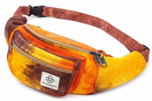 Freakmandu Eco-Friendly Boho Hippie Style Hemp Fanny Pack Cross Body Hip Waist Bag for Hiking Running Jogging (Fall Trip) - color: Fall Trip