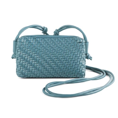 Woven Crossbody Bags for Women Handwoven Purses Vegan Leather Small Handbag Handmade Shoulderbag | Lightweight - color: Teal