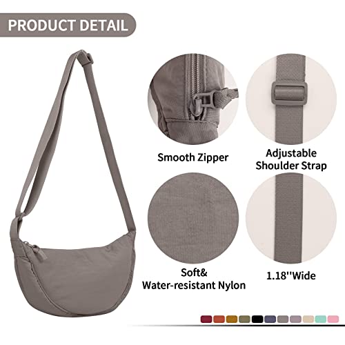 Nylon Crescent Crossbody Bag for Women Purses Trendy Men,Small Travel Sling Bag Hobo - color: Grey, size: Small
