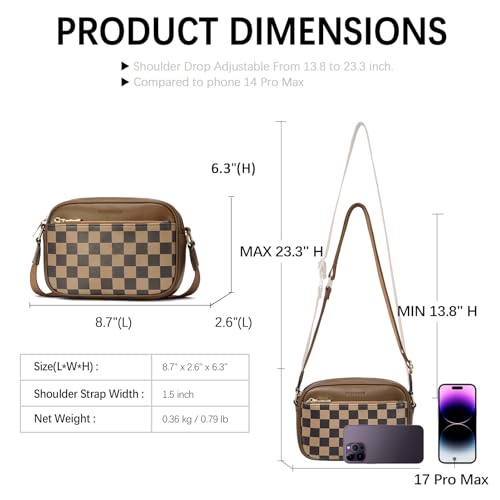 BOSTANTEN Quilted Crossbody Bags for Women Vegan Leather Purses Shoulder Handbags with Wide Strap - color: Checkered Coffee