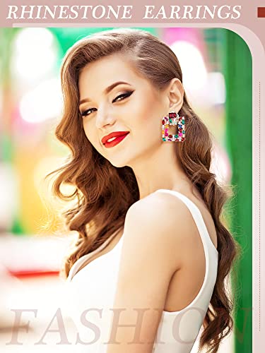 Kigeli 6 Pairs Multicolor Earrings for Women Rhinestone Colorful Statement Crystal Geometric Drop Dangle Teardrop Diamond Earrings for Christmas Prom Party Jewelry Gifts Collection