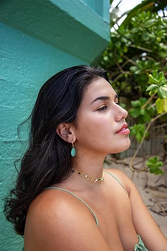 Gold Plated Huggie Hoop Earrings with Charms Fashion Pearl Drop Dangle Earrings for Women Handmade Karma Circle Jewelry for Ladies Lightweight Pearl Earrings on Christmas - color: turquoise-teardrop
