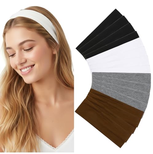 Huachi Headbands for Women Non Slip 16 Pack Elastic Sports Hair Bands for Women, Soft Cotton Cloth Headband for Workout Yoga Fashion Hair Accessories - color: Black White Gray Brown Headbands