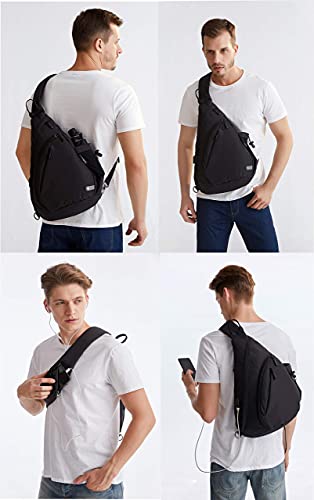 TurnWay Water-Proof Sling bag/Crossbody Backpack/Shoulder Bag with USB Charging Port for Travel, Hiking, Cycling, Camping - color: Black
