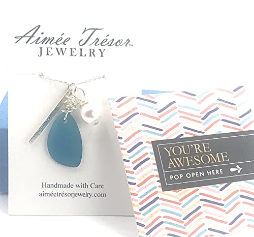 Popular Recycled Sea Glass Earrings on Sterling Silver Hooks - color: Ocean Blue