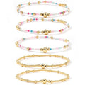 14K Gold Plated Beaded Bracelets Stack Set for Women,Stretch Boho Colorful Beads Ball Jewelry Friendship Summer Trendy - color: Pink ball