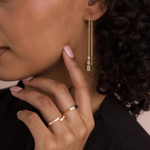 Robaice Gold Long Prom Earrings for Women, 14K Gold Plated Pearl Dangle Drop and Chain Tassel Threader Earrings Dangling，Rhinestone Zirconia Hypoallergenic Bride Party Prom Gold jewelry，Women Gifts - style: G-cz threader chain earrings