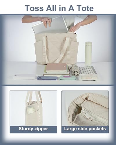 SUPACOOL Tote HandBag for Women, Womens Crossbody Purse Bags, Lightweight Womens Tote Handbags, Quilted Puffy Totebag - color: Beige, size: Large