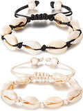 meekoo 2 Pieces Natural Shell Anklet Bracelet for Women Boho Adjustable Bead Handmade Hawaiian Beach Seashell Foot Jewelry(Style A)
