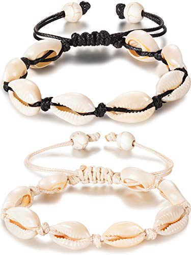 meekoo 2 Pieces Natural Shell Anklet Bracelet for Women Boho Adjustable Bead Handmade Hawaiian Beach Seashell Foot Jewelry(Style A)