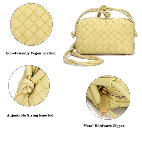ZEDIUH Woven Bag for Women Crossbody Shoulderbag, Small Vegan Leather Purse - color: Yellow