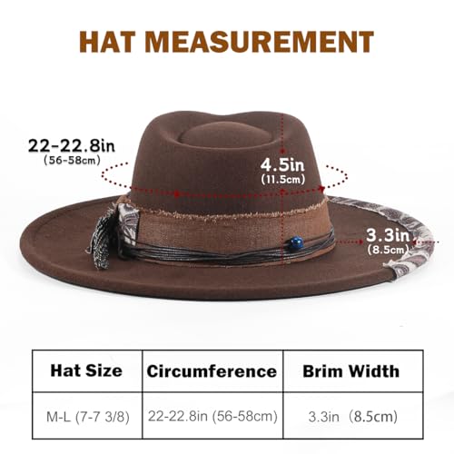 Womens Boho Fedora Hat Wide Brim Fedora Mens Handmade Flat Brim Hats - color: Brown