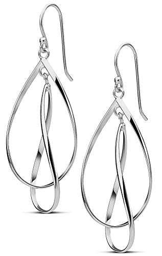 MILLA Teardrop Earrings - Designer Silver Statement Earrings or Gold Dangle Earrings for Women Trendy Upscale Dangly Earrings - color: Double Teardrop / Sterling Silver Plated
