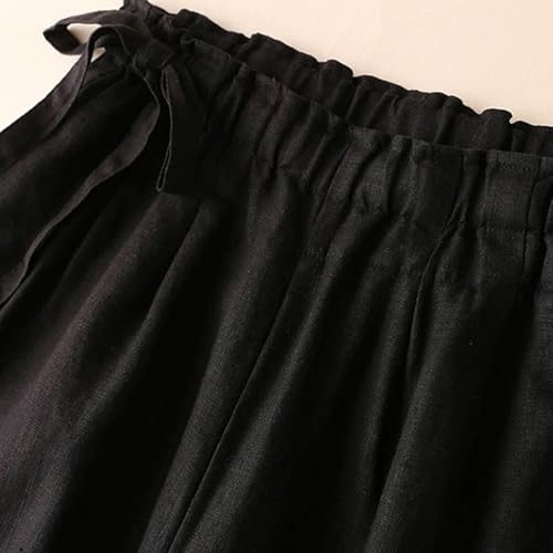 JiXiang Women's Palazzo Pants Wide Leg Boho High Waisted Side Drawstring Lounge Trousers Flowy Casual Loose Lightweight Pants - color: 1-black, size: Large
