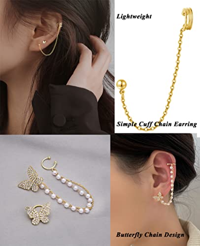 Tornito 6-12Pcs Cuff Earring Chain Leaf Snowflake Star Butterfly with CZ Crawler Climber Earring Studs Drop Dangling Chain Wrap Tassel Earring for Women Men 20G Silver Gold Tone - color: E:Gold Tone