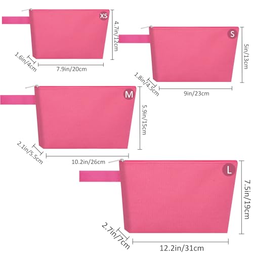 10 Pieces Cotton Canvas Makeup Bag with Bottom and Strap, Multi-Purpose Cosmetic Bag with Zipper Travel Toiletry Pouch, Blank DIY Craft Bag (Hot Pink, M) - color: Hot Pink, size: M
