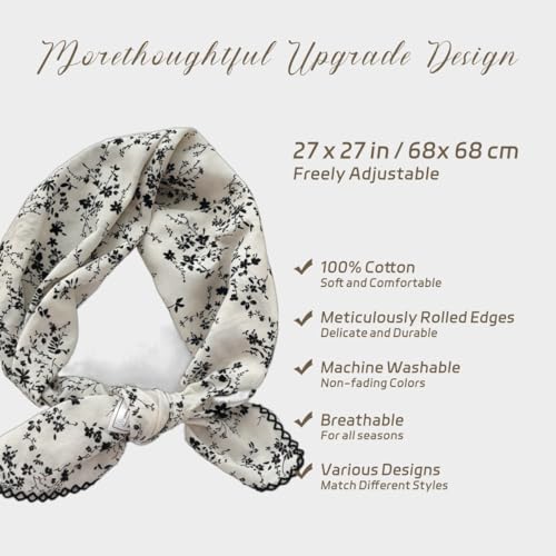 Cotton Bandana,Large Bandanas for Women,Head Coverings for Women,Head Scarf Handkerchief, Square Headband 27" x 27" - color: 27-13-floral-white