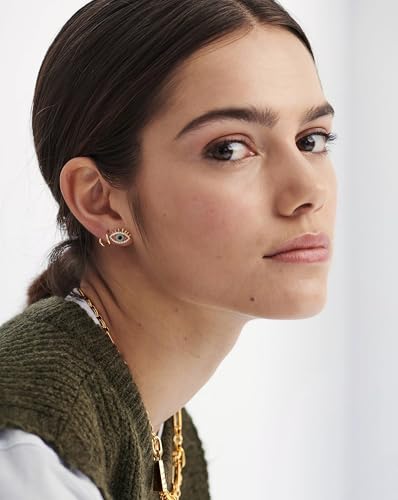 18K Gold Love Knot Stud Earrings for Women Statement Button Pearl Stud Earrings Minimalist Cute Small Post Earring - color: 9.Evil eye