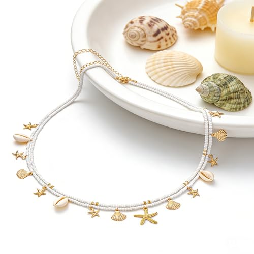 Gold Waist Chain for Women - 2Pcs Layered Body Chain Jewelry with Pearl Shell Beads, Adjustable Mermaid Belly Chain & Bohemian Waist Beads for Beach Summer Vacation Body Jewelry - style: shell A style