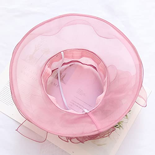 Women's Kentucky Derby Church Dress Hat Wide Brim Leaf Flower Bridal Shower Hat - color: A3-pinkpurple